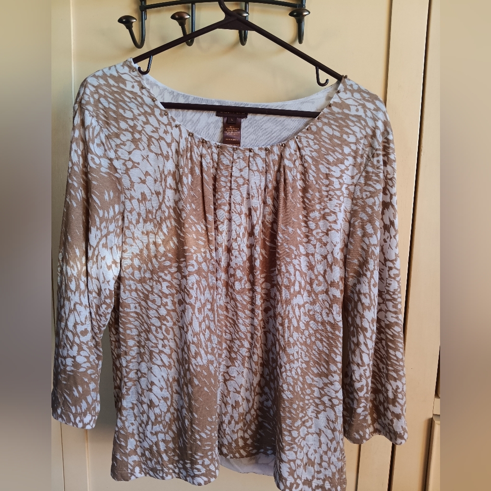 Womens Multiples Brown and White Long Sleeve Top Size L